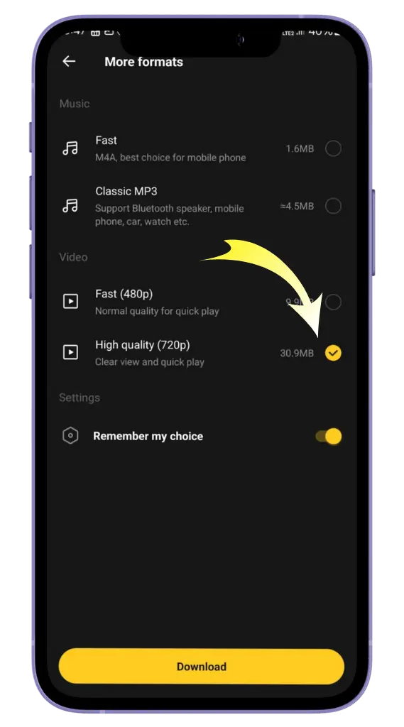 Choose Video Quality